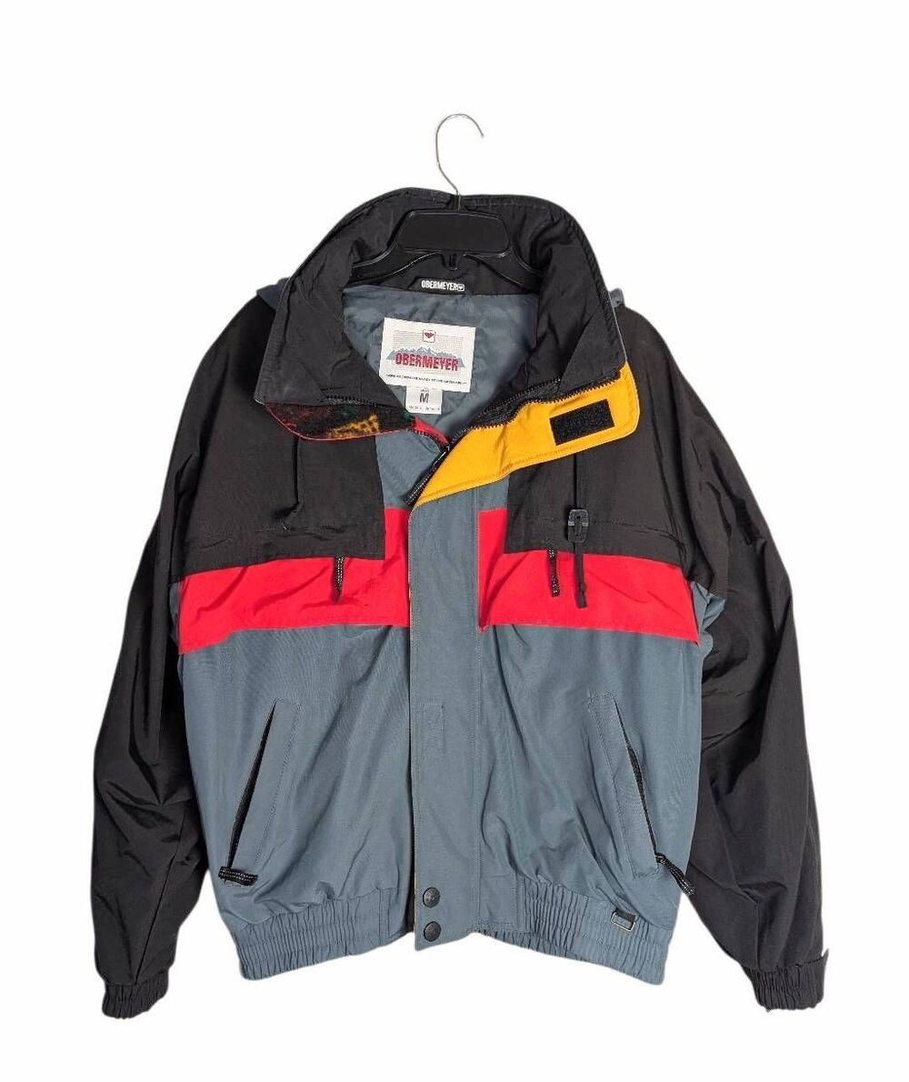 90s Obermeyer Black Red Gray colorblock ski jacket windbreaker no liner mens M